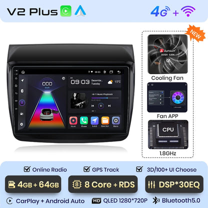 Radio Junsun V1 Plus para Mitsubishi Pajero Sport 2 L200 Triton 2008-2016 con CarPlay inalámbrico, Android Auto, 2 DIN, DVD. 