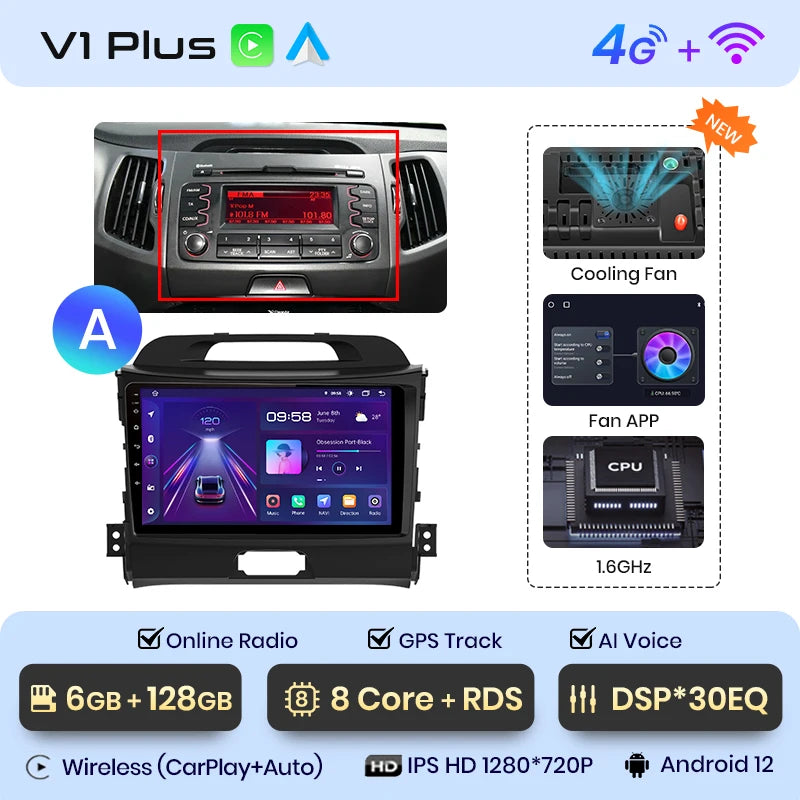 Junsun V1pro AI Voice 2 din Android Auto Radio For KIA Sportage 3 2010-2016 Carplay 4G Car Multimedia GPS 2din autoradio