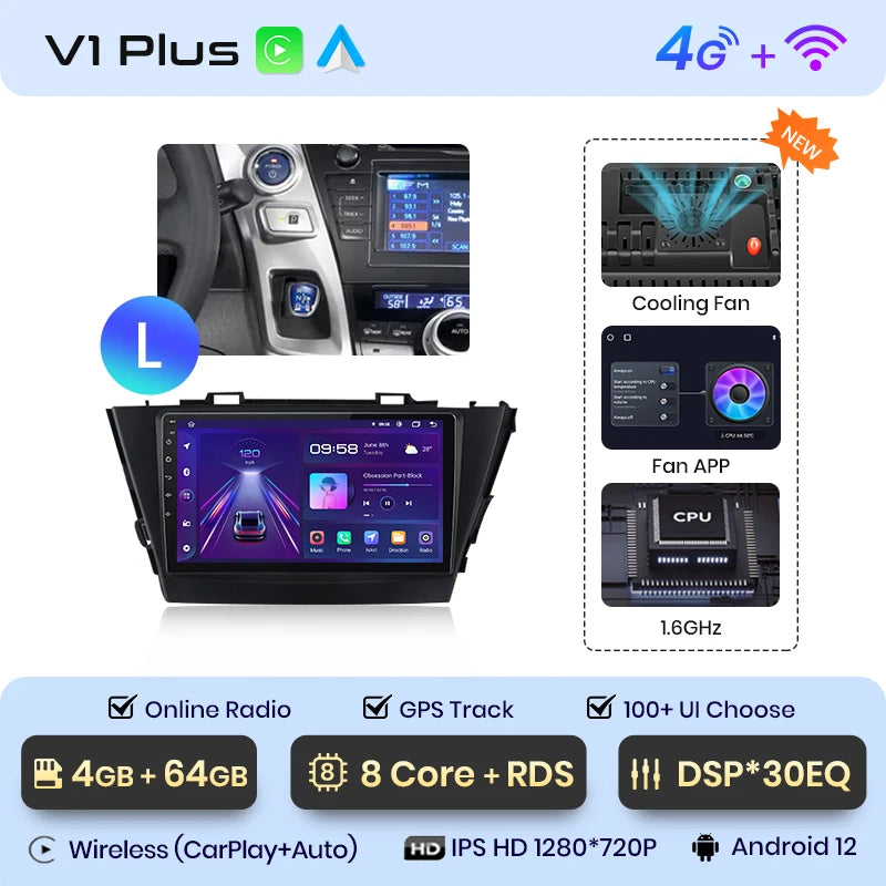 Junsun V1 AI Voice Wireless CarPlay Android Auto Radio for Toyota Prius Plus V Alpha 2012-2017 Car Multimedia GPS 2din autoradio