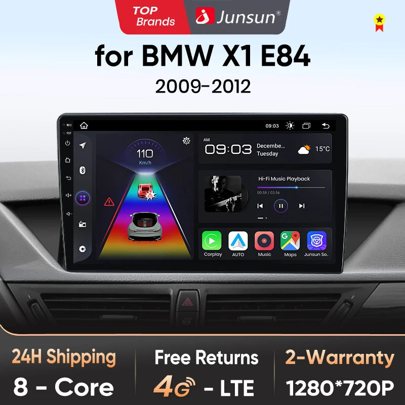 Radio Junsun V1 Plus para BMW X1 E84 2009-2015 con CarPlay inalámbrico, Android Auto, sistema inteligente para coche, 2 DIN, DVD. 