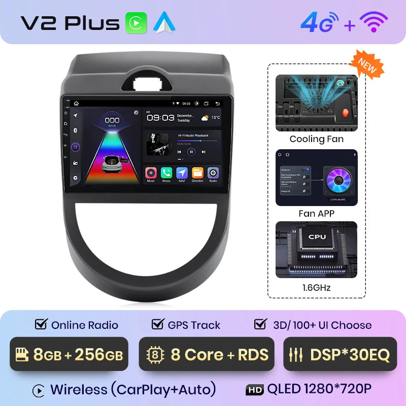 Junsun V1 AI Stimme Drahtlose CarPlay Android Auto Radio Für Kia Soul AM 2008-2011 4G Auto Multimedia GPS 2din autoradio 