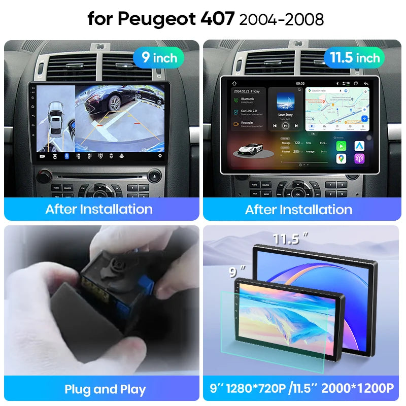 Junsun Wireless CarPlay Car Radio For Peugeot 407 SW CC 2004 2005 2006-2008 Android Multimedia