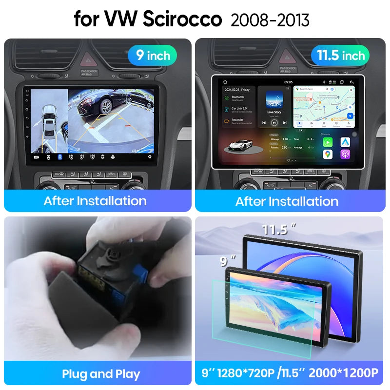 Junsun Car Radio Wireless CarPlay Android Auto Car Radio For VW VOLKSWAGEN SCIROCCO Mk3 2008 - 2014 GPS Navi BT DSP RDS FM 2 din