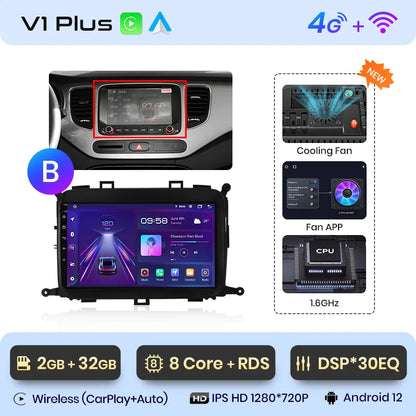 Junsun V1pro AI Voice 4G Carplay Android Auto Reproductor multimedia para Kia Carens 2013-2018 Radio de coche 2DIN GPS autorradio Bluetooth 