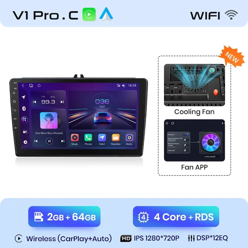 Junsun CarPlay inalámbrico Android Auto Radio para VW Tiguan Touran Caddy Passat Seat 2009 Sistemas inteligentes para coche RDS BT WiFi 2 DIN 