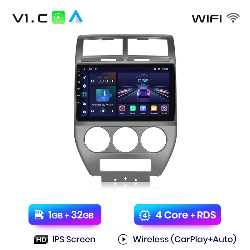 Junsun V1 AI Voice - Radio inalámbrica CarPlay Android para Jeep Compass 2007-2009, 4G, GPS, 2DIN 