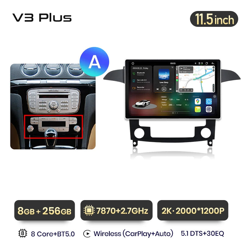 Junsun V3 Plus 2K Android 13 Wireless CarPlay Android Auto Car Intelligent Systems  For Ford S-Max S max 2007 - 2015 Autoradio
