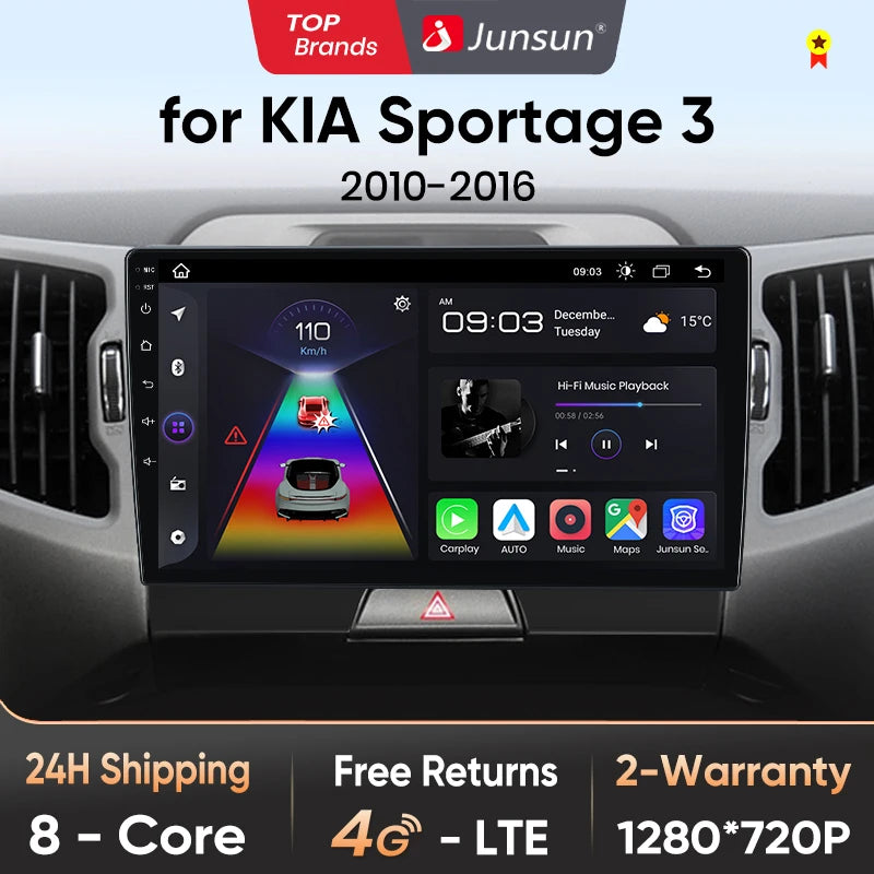 Junsun V1pro AI Voice 2 din Android Auto Radio For KIA Sportage 3 2010-2016 Carplay 4G Car Multimedia GPS 2din autoradio