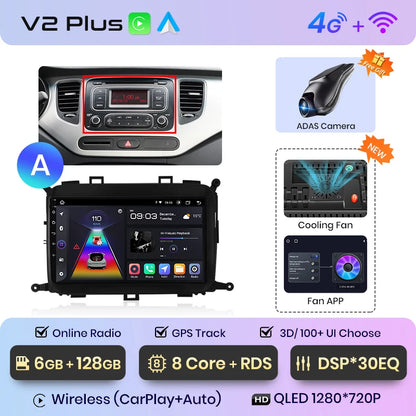 Junsun V1pro AI Voice 4G Carplay Android Auto Reproductor multimedia para Kia Carens 2013-2018 Radio de coche 2DIN GPS autorradio Bluetooth 