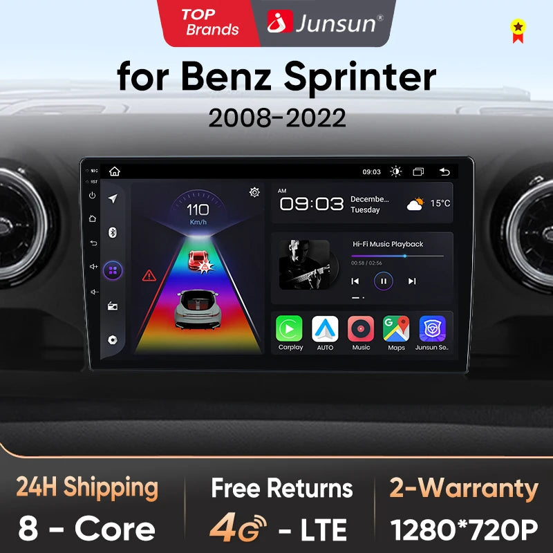 Junsun V1pro AI Voice 2 DIN Android Auto Radio para Mercedes-Benz Sprinter 2018-2022 Carplay Car Multimedia GPS 2 DIN Autoradio 