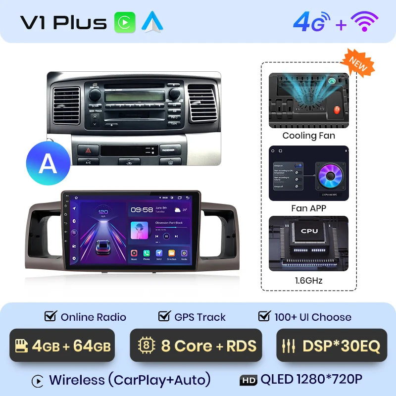 Junsun V1pro AI Voice Android Auto Radio para Toyota Corolla E130 E120 2000-2004 Carplay 4G Car Multimedia GPS 2DIN Autoradio 
