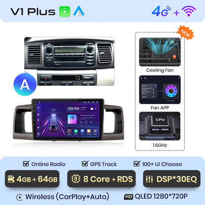 Junsun V1pro AI Voice Android Auto Radio para Toyota Corolla E130 E120 2000-2004 Carplay 4G Car Multimedia GPS 2DIN Autoradio 