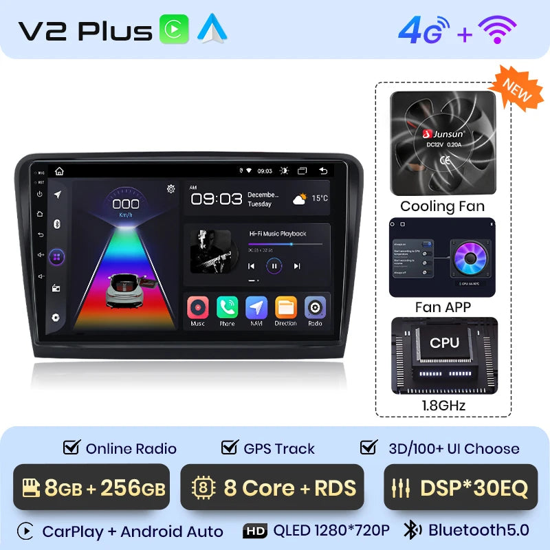 Radio Junsun V1 Plus para Skoda Superb 2 (2008-2015), inalámbrica, CarPlay, Android Auto, sistema inteligente, 2 DIN, DVD. 