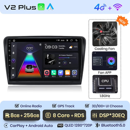 Radio Junsun V1 Plus para Skoda Superb 2 (2008-2015), inalámbrica, CarPlay, Android Auto, sistema inteligente, 2 DIN, DVD. 