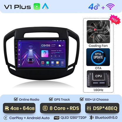 Radio Junsun V1 Plus para Opel Insignia 2013-2017 con CarPlay inalámbrico, Android Auto, sistema inteligente, 2 DIN, DVD. 