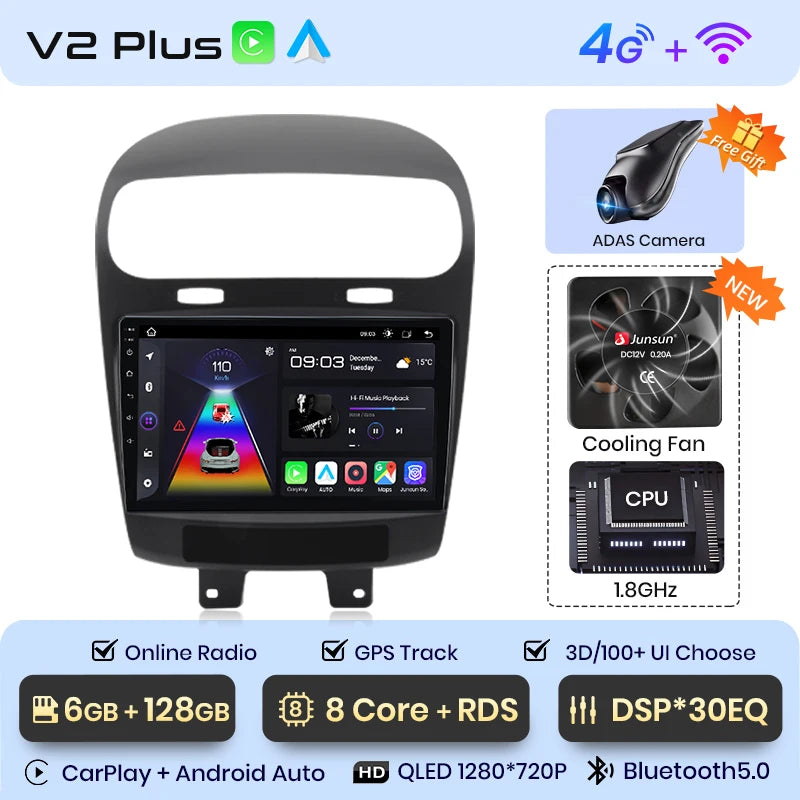 Junsun V1 Plus Car Radio For Dodge Journey Fiat Freemont 2011 - 2020 wireless CarPlay Android Auto No 2 din 2din DVD