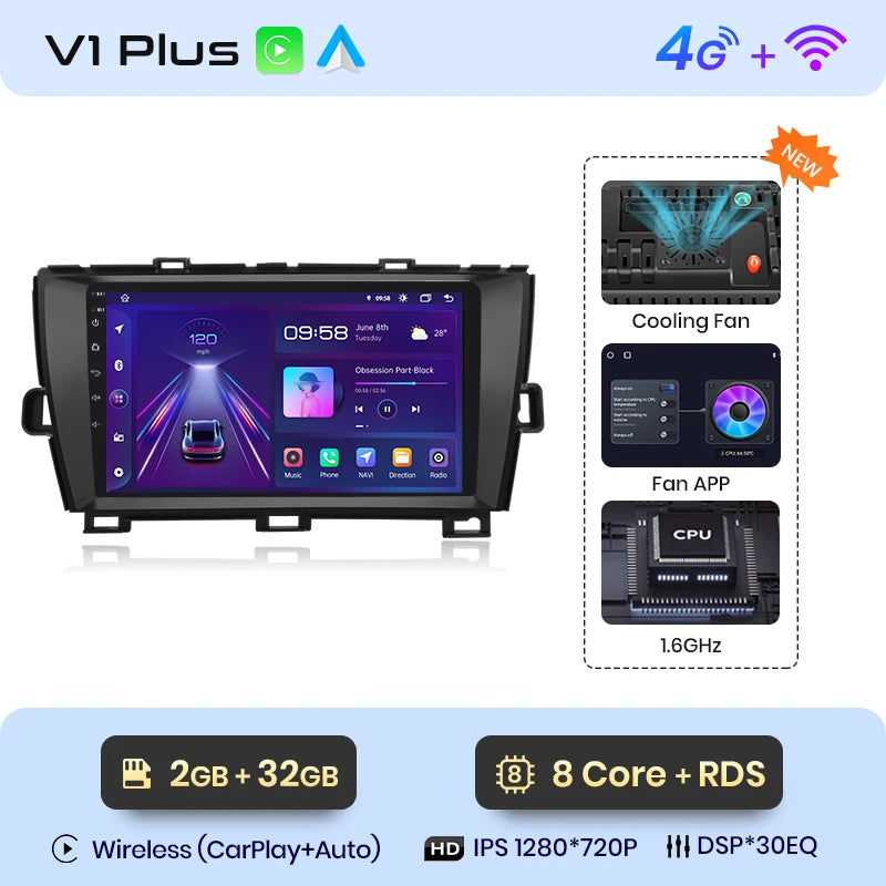 Radio Junsun inalámbrica Android para Toyota Prius 2009-2016, 4G, GPS, 2DIN 