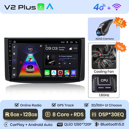 Radio Junsun V1 Plus para Chevrolet Aveo 2006-2012 con CarPlay inalámbrico, Android Auto, sistema inteligente, 2 DIN, DVD, 2 DIN. 