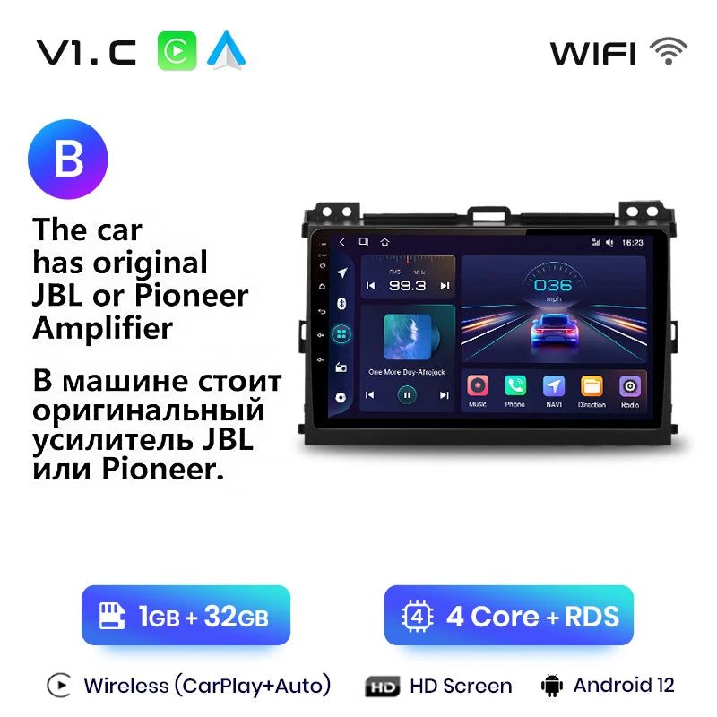 Junsun V1 Wireless CarPlay Android Auto Radio For Toyota Land Cruiser Prado 120 2004 - 2009 4G Car Multimedia GPS 2din autoradio
