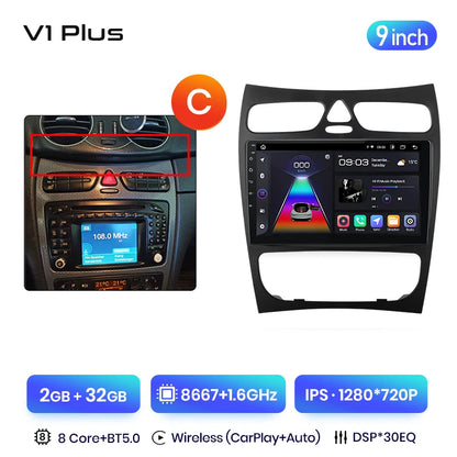 Junsun V3 Plus 2K CarPlay Android Auto Auto Intelligente Systeme für Mercedes Benz C Klasse CLK Klasse W203 W209 S203 A209 2000-2005 