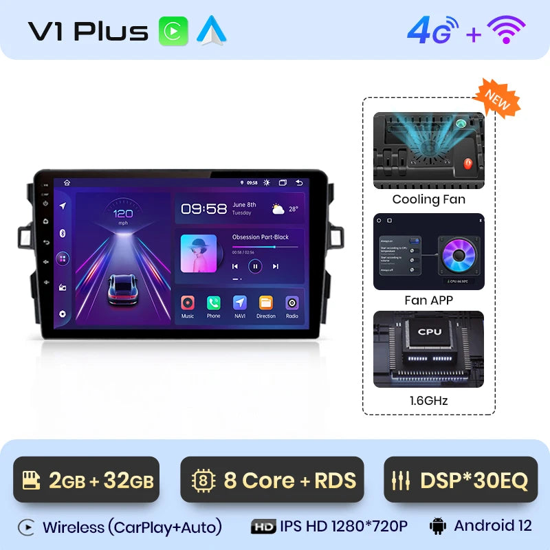 Junsun V1pro AI Voice Android Auto Radio para Toyota Auris E150 2006-2012 Carplay Car Multimedia GPS 2DIN autorradio 