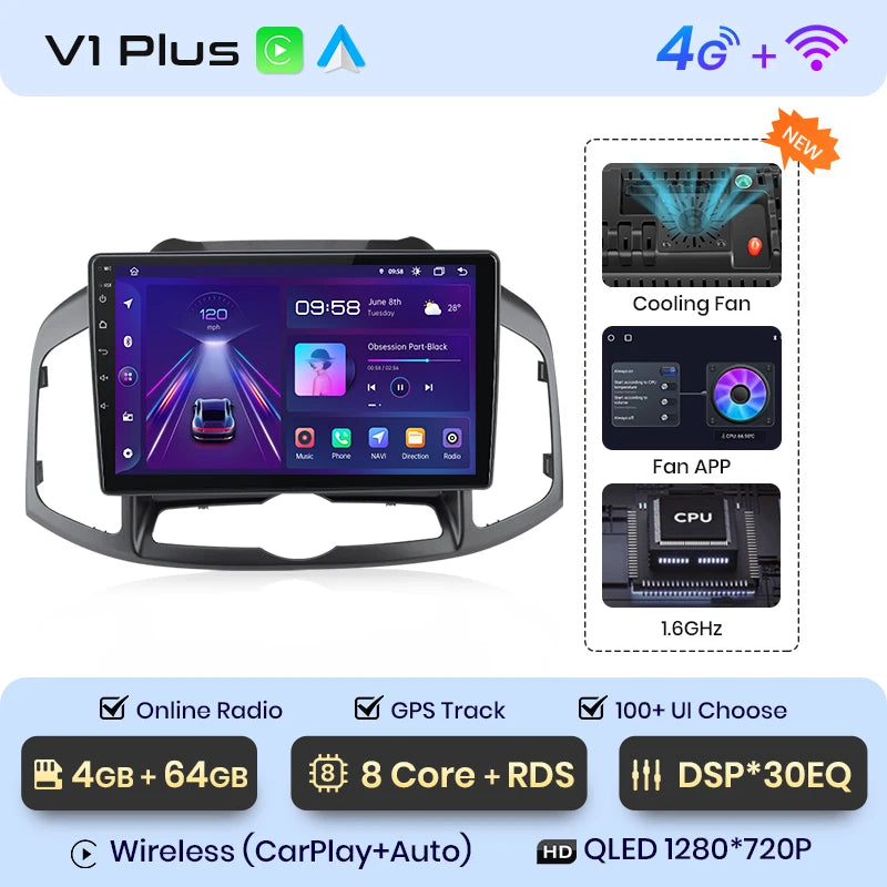 Junsun V1pro AI Voice - Radio para coche, reproductor multimedia Android Auto para Chevrolet Captiva 2011-2016, Carplay 4G, 2 DIN, GPS 