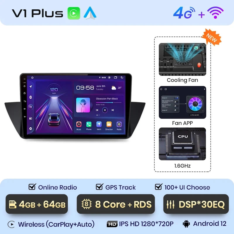 Radio Junsun V1 Plus para BMW X1 E84 2009-2015 con CarPlay inalámbrico, Android Auto, sistema inteligente para coche, 2 DIN, DVD. 