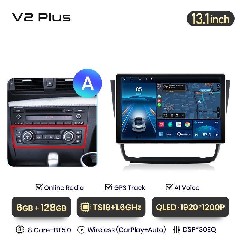Junsun V3 Plus 2K CarPlay inalámbrico Android Auto Sistemas inteligentes para BMW Serie 1 E87 E81 E82 E88 2004-2011 Autoradio 
