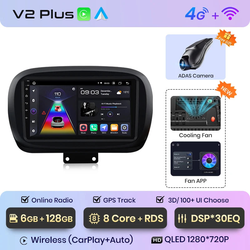 Radio Junsun V1 Plus para Fiat 500X 2014-2020 con CarPlay inalámbrico, Android Auto, sistema inteligente para coche, 2 DIN, DVD. 