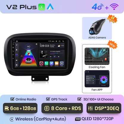 Radio Junsun V1 Plus para Fiat 500X 2014-2020 con CarPlay inalámbrico, Android Auto, sistema inteligente para coche, 2 DIN, DVD. 