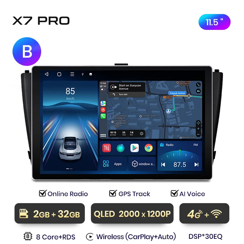 Junsun X7 PRO 11.5“ 2K AI Voice Wireless CarPlay Android Auto Car Radio for Toyota Avensis T27 2008-2015 Multimedia autoradio