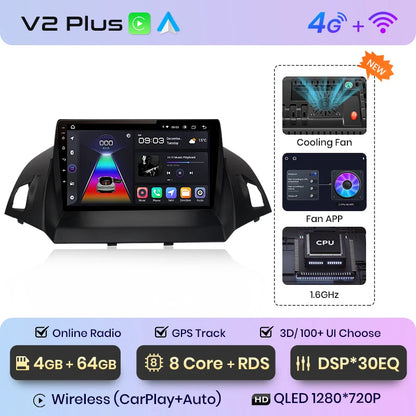 Junsun V1 pro 2 DIN Android Auto Radio para Ford Escape Kuga 2 C-MAX 2013-2016 Carplay 4G Car Multimedia GPS 2 DIN Autoradio 