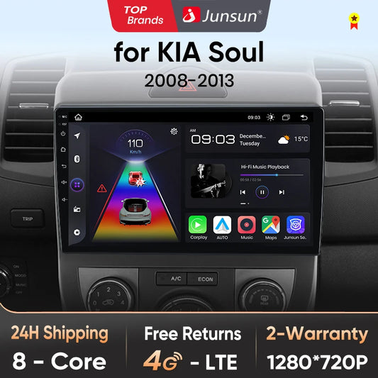 Junsun V1 AI Voice - Radio inalámbrica CarPlay Android para Kia Soul AM 2008-2011, 4G, GPS, 2DIN 