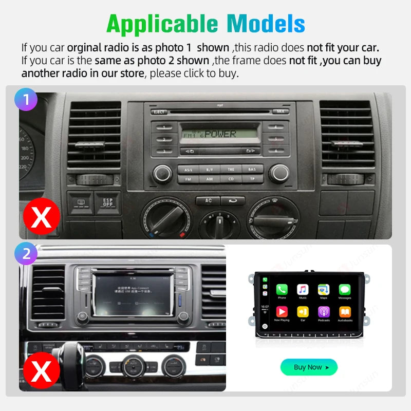 Junsun V3 Plus 2K Wireless CarPlay Android Auto Car Intelligent Systems For Volkswagen Multivan T5 2003-2015 Autoradio