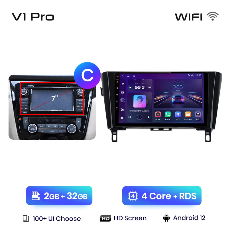 Junsun V1 - Radio inalámbrica con CarPlay y Android para Nissan Qashqai J11 X-Trail 3 T32 (2013-2017), GPS, 2DIN 