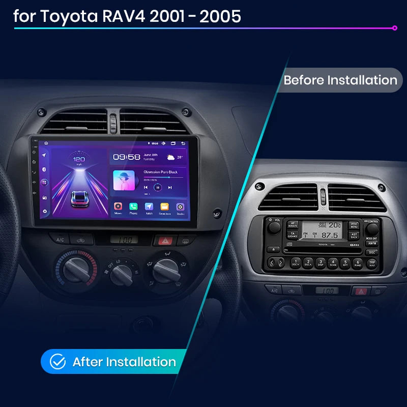 Radio Junsun V1 Plus para Toyota RAV4 2001-2005 con CarPlay inalámbrico, Android Auto, sistema inteligente, 2 DIN, DVD. 