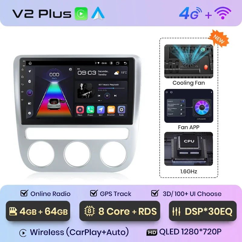 Junsun CarPlay inalámbrico Android Auto Radio para VOLKSWAGEN SCIROCCO 2009 2010-2014 Sistemas inteligentes para coche RDS BT WiFi 2 DIN 