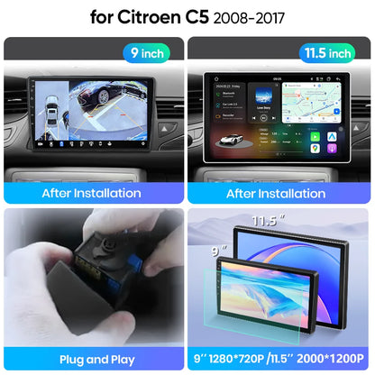 Junsun Wireless CarPlay Car Radio For Citroen C5 2008 2009 2010 2011 2012-2017 Android Multimedia