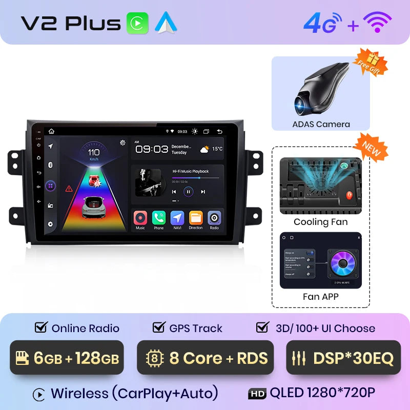 Junsun V1pro Android Autoradio für Suzuki SX4 2006–2013, für Fiat Sedici 2005–2014, Carplay 4G, Auto-Multimedia, GPS, 2-Din-Autoradio 