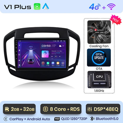 Radio Junsun V1 Plus para Opel Insignia 2013-2017 con CarPlay inalámbrico, Android Auto, sistema inteligente, 2 DIN, DVD. 