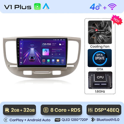 Radio Junsun V1 Plus para Kia RIO 2 2005-2011 con CarPlay inalámbrico, Android Auto, sistema inteligente para coche, 2 DIN, DVD. 