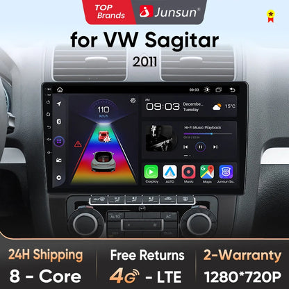 Radio de coche Junsun con CarPlay inalámbrico y Android Auto para VW Sagitar 2011 con GPS y sistemas inteligentes. 