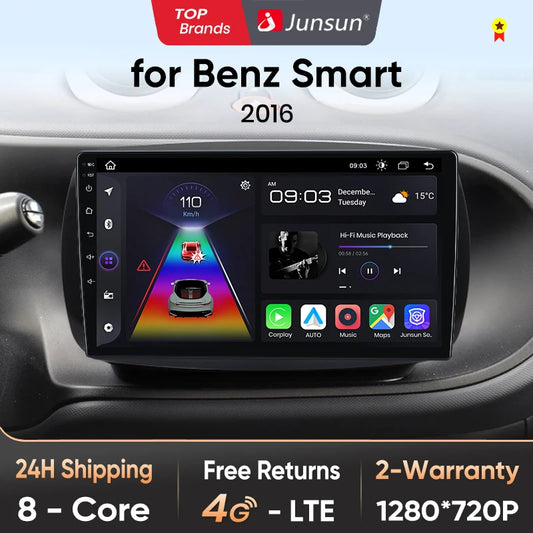 Junsun V1 AI Voice Wireless CarPlay Android Auto Radio for Mercedes Benz Smart 2016 Car Multimedia GPS 2din autoradio