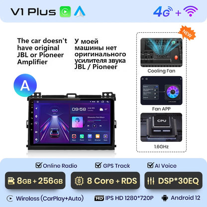 Junsun V1 Wireless CarPlay Android Auto Radio For Toyota Land Cruiser Prado 120 2004 - 2009 4G Car Multimedia GPS 2din autoradio