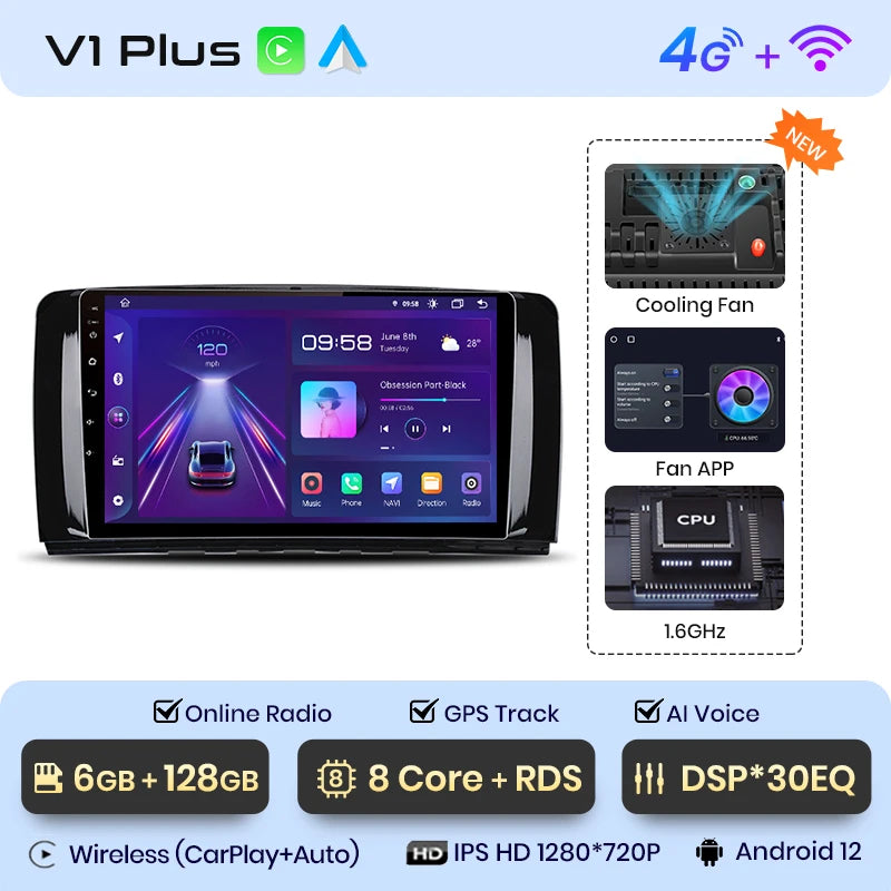 Junsun V1 Wireless CarPlay Android Auto Radio For Mercedes Benz R-Class W251 R300 R280 R320 2005-2017 Car Multimedia autoradio