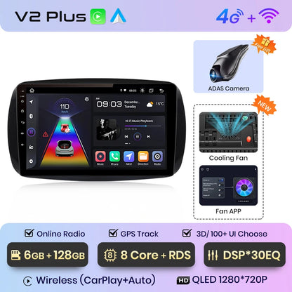 Junsun V1 AI Voice - Radio inalámbrica CarPlay Android para Mercedes Benz Smart 2016, GPS, 2DIN, para coche 