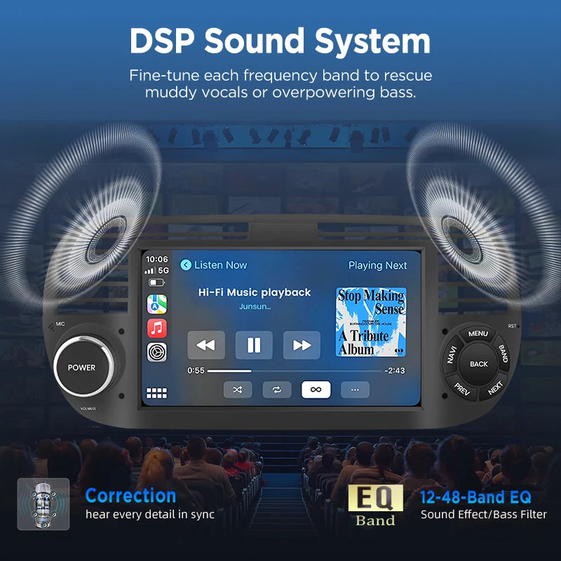 Junsun Wireless CarPlay Car Radio for Fiat 500 2007 2008 2009 2010-2015 Android Multimedia