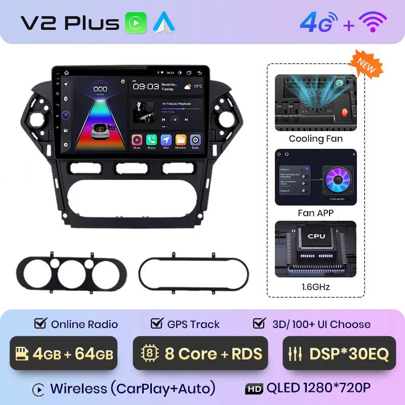 Junsun V1 AI Voice Wireless CarPlay Android Auto Radio For Ford Mondeo 4 mk4 2010-2013 2014 4G Car Multimedia GPS 2din autoradio