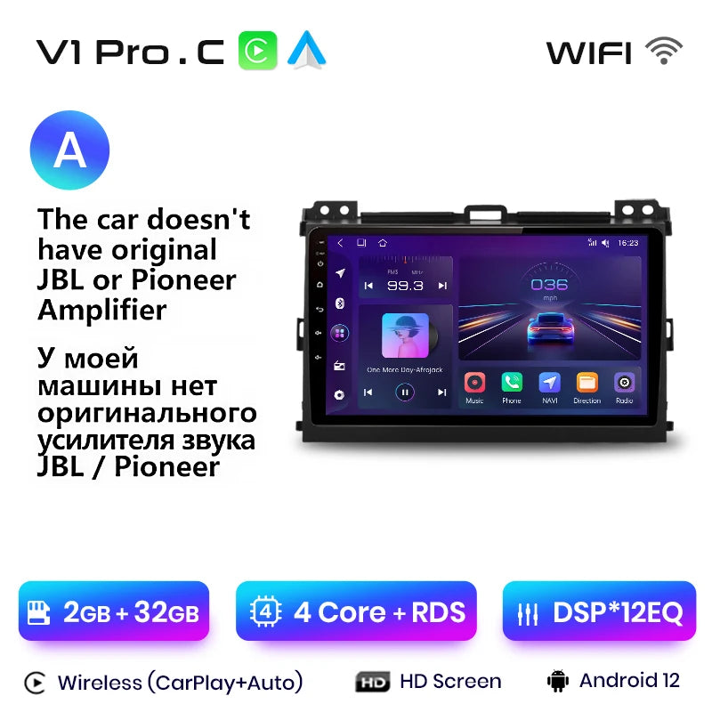 Junsun V1 Wireless CarPlay Android Auto Radio For Toyota Land Cruiser Prado 120 2004 - 2009 4G Car Multimedia GPS 2din autoradio