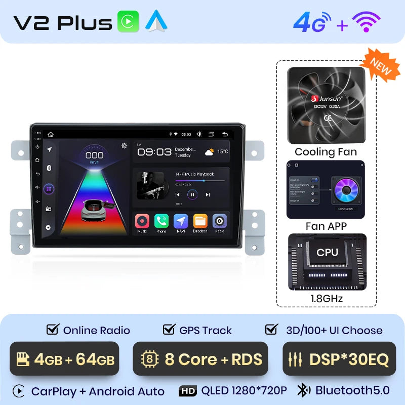 Radio Junsun para Suzuki Grand Vitara 3 (2005-2015), inalámbrica, CarPlay, Android Auto, sistema inteligente, 2 DIN, DVD. 